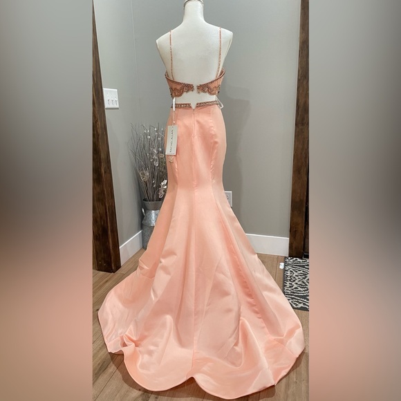 🌟Host Pick🌟Peach Rachel Allan Two Piece Sequined Gown - Picture 4 of 15